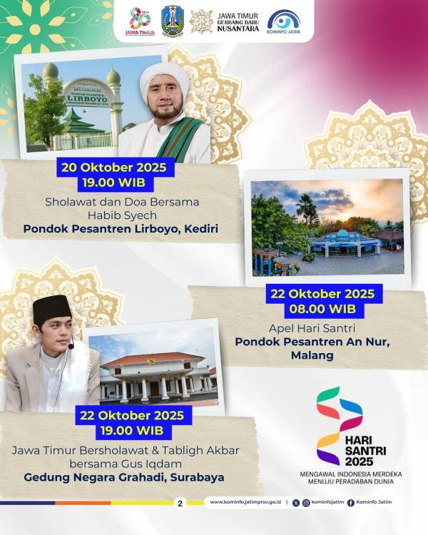Rangkaian Hari Santri Nasional 2025 di Jawa Timur: Sholawat, Apel, dan Tabligh Akbar Bersama Ulama Besar