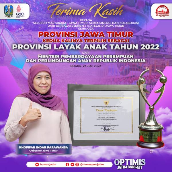 Jawa Timur  Raih Penghargaan Provinsi  Layak Anak dari KPPPA RI