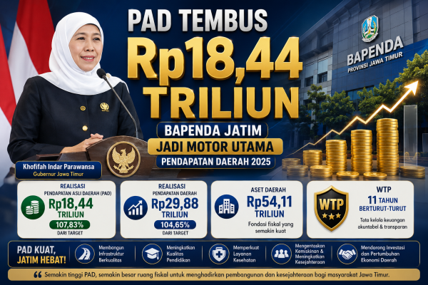 PAD Tembus Rp18,44 Triliun, Bapenda Jatim Jadi Motor Utama Pendapatan Daerah 2025
