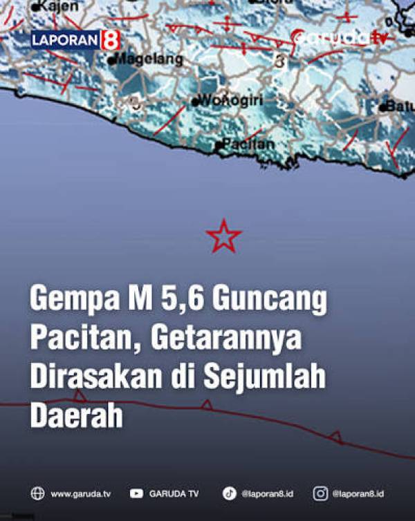 Gempa Magnitudo 5,6 Guncang Pacitan, Warga Sempat Berhamburan Keluar Rumah