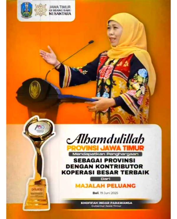 Jawa Timur Raih Penghargaan Kontributor Koperasi Besar Terbaik 2025