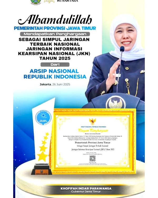 Jatim Raih Simpul Jaringan Terbaik Nasional Versi ANRI