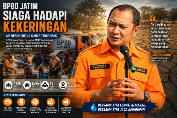 BPBD Jatim Siaga Hadapi Kekeringan, Bondowoso Salurkan 10.000 Liter Air Bersih Setiap Hari