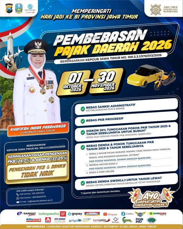 81 Tahun Jawa Timur, Kado Ringankan Beban Warga: Bapenda Bebaskan Denda hingga Tunggakan Pajak