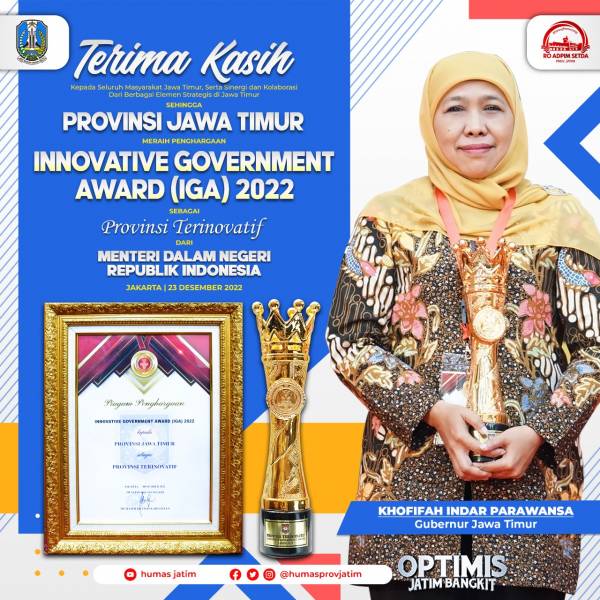Inovasi Samsat 4.0 Bawa Jatim Sabet Penghargaan IGA Award Kemendagri  2022 Sebagai Provinsi Terinovatif di Indonesia
