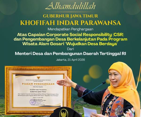 Khofifah Raih Penghargaan CSR Desa Berkelanjutan 2026, Dorong Kolaborasi Lintas Sektor