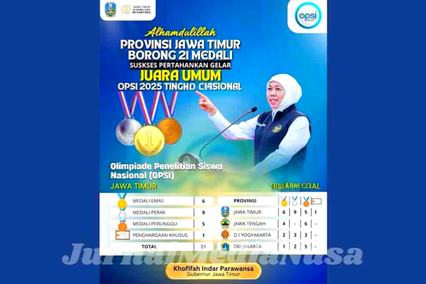 Khofifah Bangga Riset Pelajar Jatim Kembali Juara Umum OPSI 2025
