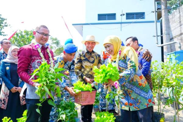 Sekolah Jadi Lahan Belajar Ketahanan Pangan, Khofifah Panen Sayuran di Taruna Nala