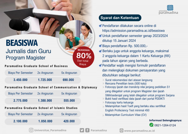 Beasiswa S2 Guru & Jurnalis di Universitas Paramadina Dibuka